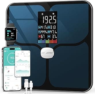 Body Fat Scale,Digital Smart Bathroom Scale for Body Weight,Large Color Display Screen,16 Body Composition Metrics BMI,Water Weigh,Heart Rate,Baby Mode,400lb,Rechargeable