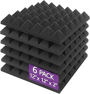 Acoustic Foam Panels 6 Pack 2" x 12"x 12" Pyramid Saiqiang Sound Panels Noise Reducing for Walls Black Soundproof Foam Absorbing Fire-Resistant Soundproofing High Density for Studio, Gaming Room