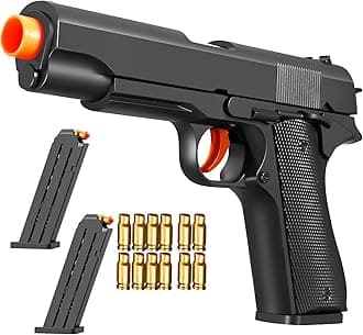 Look Real Toy Gun with Ejecting Soft Bullets,Pistol Toys Play EVA Foam Blaster Realistic Model Gun Soft Bullet Gift Gun with Ejection Shell Bullets Fake Gun Model Blasting