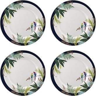 Portmeirion Sara Miller Parrot Melamine Dinner Plates, Set of 4 - Bold Parrot Motif with Tropical Accents - 11" BPA-Free Decorative Plates for Gatherings - Summer Tableware for Indoor & Outdoor Use