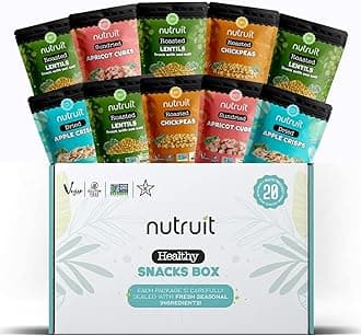 Nutruit Gourmet Healthy Snack Variety Box (Pack of 20), Vegan, Gluten Free, Non GMO, Plant Based, High Fiber, Snack Gift Box for Kids and Adults (10 Flavor Variety Pack) 1.1oz Premium Snack Packs