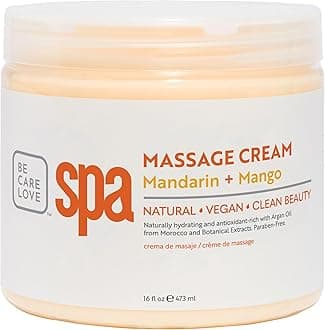 BCL SPA Massage Cream organic Mandarin + Mango body lotion with shea butter, aloe vera, peppermint, argan and jojoba oils, body cream to invigorate, hydrate and soften the skin. Home/Pro use 16 fl oz