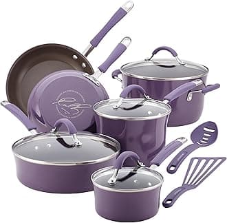Cucina Hard Porcelain Enamel Non-stick Cookware Set, 12 Piece (Purple)