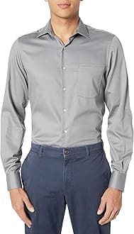 Van Heusen Men's Lux Sateen Fitted Solid Spread Collar Dress Shirt