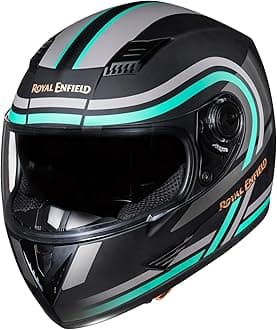 Royal Enfield Stunner Full Face Riding Helmet Mt.Black/Gren D.Visor L-600Mm with Excellent Ventilation and Better Impact Protection