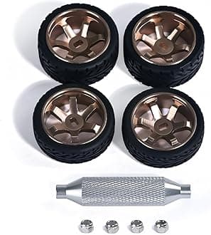 6 Spoke Wheel Rims & Rc Car Speed Tires for 1/28 RC Hobby Model Car, [2*N+2*W] 4 Pcs 20mm Aluminum Alloy Rims for Wltoys K969 K989 P929 AWD XRX AMZ WL DRZ GLA BZ (Bronzed Speed)