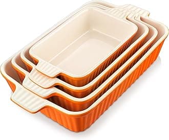 Bakeware Set of 4, Porcelain Baking Pans Set for Oven, Casserole Dish, Ceramic Rectangular Baking Dish Lasagna Pans for Cooking Cake Kitchen, Orange(9.4"/11.1"/12.2"/14.7"), Series Bake.Bake