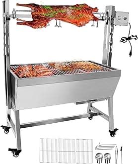 132LBS Rotisserie Grill Roaster without Back Cover Guard, 25W Motor Small Pig Lamb Rotisserie Roaster, 37 Inch Stainless Steel Charcoal Rotisserie Grill for Camping Outdoor BBQ