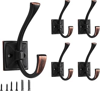 5 Pack Decorative Heavy Duty Towel Hooks for Hanging Robe Double Oil Rubbed Bronze Coat Hooks Wall Mounted with Screws for Key, Towel, Bags, Cup, Hat