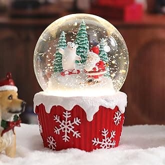 Vipush Christmas Snow Globe - Santa & Ice Bear Skiing Musical Snow Globe with Color Changing Led Lights, Christmas Decorations with Music Box Gifts for Girls Kids, Decorations for Christmas & Birthday