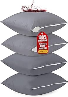 Utopia Bedding 4 Pack Waterproof Throw Pillow Protectors with Zipper 26 x 26 Inches (Gray), Bed Bug Proof Pillow Case Covers, Moisture Wicking Pillow Encasements