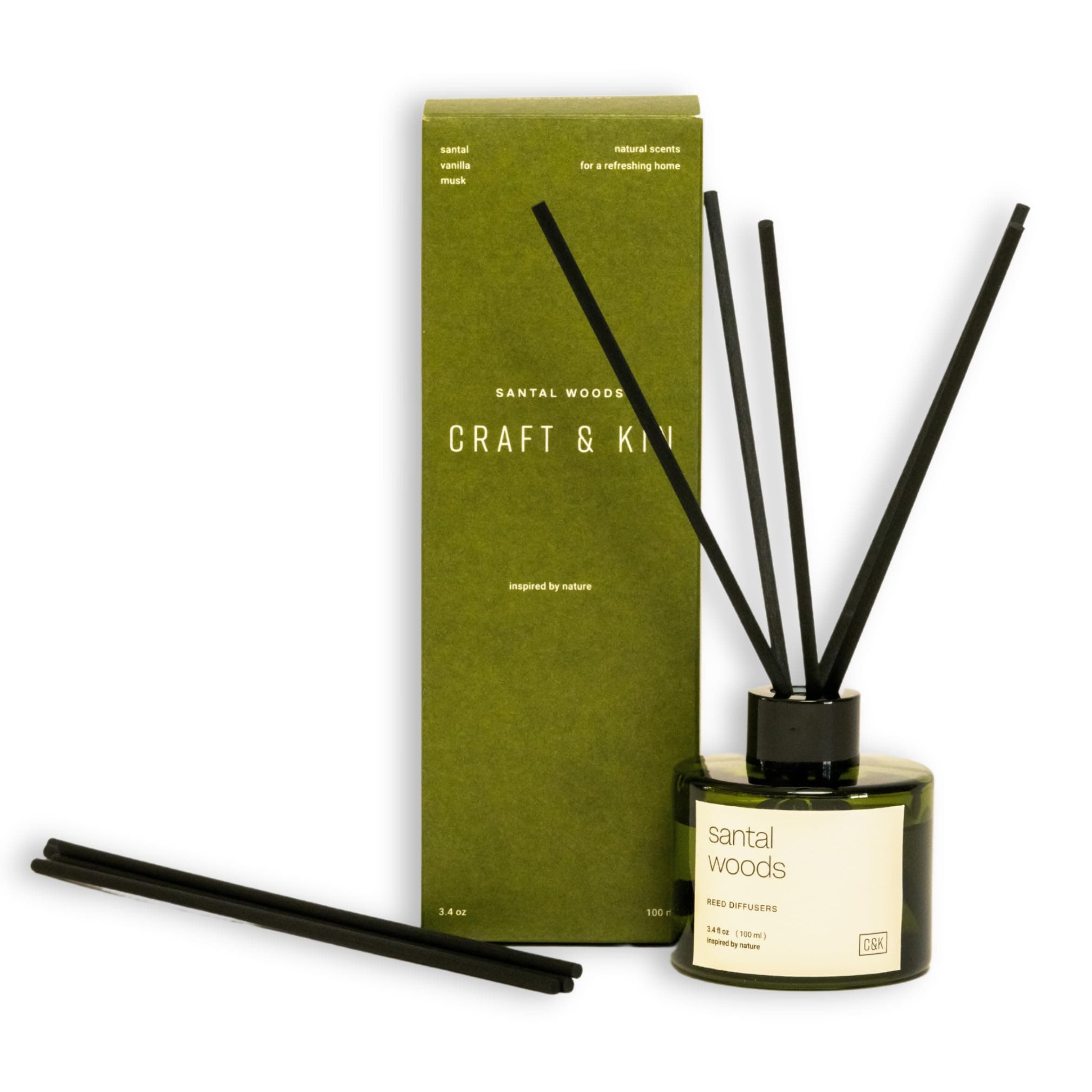 Craft & Kin Reed Diffuser Set Santal Woods Reed Diffuser Home Aroma Diffuser Oil Diffuser Oil Diffuser with Sticks Reed Diffuser Reed Diffuser for Men