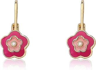 Kids Earrings - 14k Gold Plated Flower Leverback Earrings-Hypoallergenic and Nickel Free For Sensitive Ears