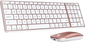 Seenda Wireless Bluetooth Keyboard and Mouse for Mac, Multi-Device Rechargeable Slim Keyboard and Mouse Stainless Steel Full Size, Compatible with MacBook Pro/Air, iPad, iMac - White Rose Gold