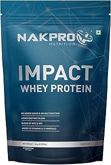 NAKPRO Impact Whey Protein 1kg |Isolate & Concentrate |24g Protein & 4.9g BCAA | With Digestive Enzymes for better Absorption | Trustified & Certified Supplement Powder - Peanut Butter Flavour