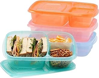 Easyboxes - Original Stackable Lunch Boxes - Reusable 3-Compartment Food Containers for Kids and Adults - Bento Lunch Box for Meal Prep, School, & Work - BPA Free, Set of 4 (Pastels)