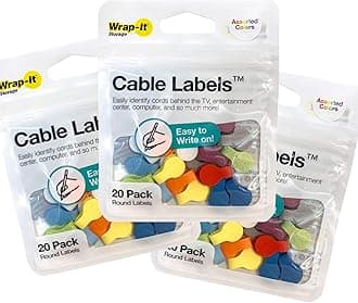 Cable Labels by Wrap-It Storage, Mini, Multi-Color (60 Pack) Colorful Cord Labels, Wire Labels, Cable Tags and Wire Tags for Cable Management and Organizer for Electronics, Computers and More