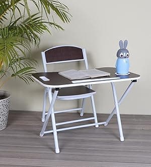 - The Tickle Toe Kids Foldable Study Table and Chair Set | Dark Coffee | Wooden Desk with Metal Frame | 1 Table + 1 Chair | Age 2-5 Years | Space Saving | Made in India | Learning Furniture