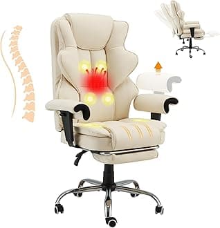 HOMREST Executive Office Chair,Ergonomic Office Chair Lumbar Support,Office Chair Massager with Heat,Office Chair with Wheels and Foot Rest,Reclining Office Chair,Home Office Desk Chair, Beige