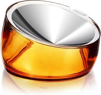 Felli Pet Whisker Stress Friendly Raised Angled Cat Wet Food Bowl Stainless Steel Shallow Dish Tilted, Anti Vomit, Slanted Feeding Plate Metal Elevated Acrylic Flat Faced Dog (0.5 Cups, Gold)