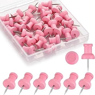 40Pcs Wood Push Pins, Decorative Thumb Tacks, Wooden Pins and Tacks, Cork Board Thumbtacks, Cute Thumbtack for Wall and Bulletin Board, Map Pins (Pink)