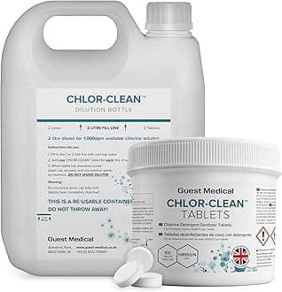 Chlorine Detergent Sanitiser Tablets, 3.25g Tablets, 1.7g NaDCC per Tablet, Single Tub of 100 Tablets & 2L Diluter