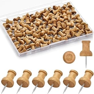 100Pcs Wood Push Pins, Thumb Tacks for Decorative, Wooden Pins and Tacks, Cork Board Thumbtacks, Cute Thumbtack for Wall and Bulletin Board, Map Pins