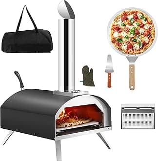 Outdoor Pizza Maker, 12" Wood Fired Pellet Pizza Oven with Built-in Thermometer, Portable Stainless Steel Pizza Oven Cooking for Outside, Backyard, Picnics, Camping