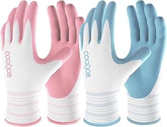 COOLJOB 6 Pairs Gardening Gloves for Women Ladies, Breathable Rubber Coated for Yard Garden, Outdoor Indoor Protective Work with Grip, Medium Size, Blue & Pink