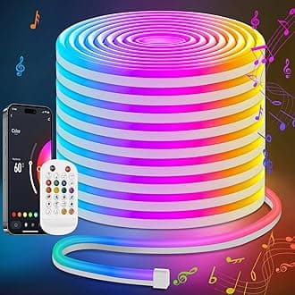Lamomo32.8Ft Neon Rope Lights, RGB LED Strip Lights with App Remote Control, Smart, Music Sync, IP65 Waterproof, Flexible Smart DIY Neon Sign for Indoor, Bedroom, Living, Gaming Room, Party Decor