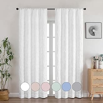 Aiyufeng White Curtains 84 Inches Long 2 Panels Set, Soft Airy Lightweight 3D Embossed Textured Light Filtering Curtains for Bedroom Living Room, Dual Rod Pocket Semi Drapes, 38" Wx84 L Inch