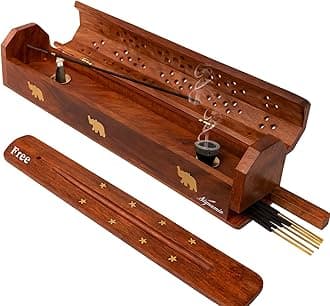 SIGNAMIO® 2pcs Wooden Horizontal Agarbatti and Dhoop Holder Premium Incense Stick Stand with Ash Catcher for Pooja Room - Essential Puja Items for Home & Agarbatti Stand Holder with Storage Box