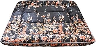 MAXYOYO Japanese Floor Futon Mattress, Thicken Tatami Mat Sleeping Pad Foldable Roll Up Mattress Dormitory Mattress Pad Floor Lounger Pillow Bed (Black Floral, Single)