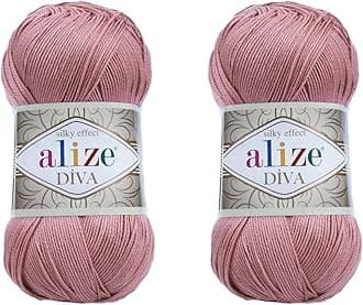 Diva Yarn Hand Knitting Yarn 100% Microfiber Acrylic Yarn Alize Diva Silk Effect Thread Crochet Art Lace Craft Lot of 2 skeins 200gr 767 yds (354-Rose)