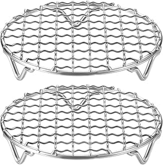 HARFINGTON 2pcs Round Cooking Rack 5-inch 201 Stainless Steel Cross Wire Barbecue Grill Net with 20mm Legs for Cooking Baking Steaming BBQ