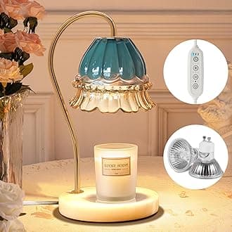 Candle Warmer Lamp with Timer, Dimmable Elegant Glass Flower Lamp, 2 Bulbs & Marble Base, Electric Desk Lamp, Vintage Aesthetic Room Bedroom Decor, Wax Melt Warmer Light, Women/Mom Warm Gift