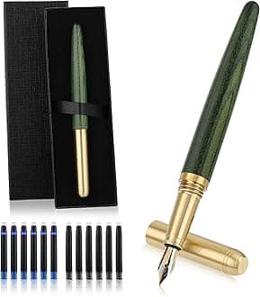cobee Handcrafted Wooden Fountain Pens Set, Vintage Luxury Wood Fountain Pen 0.5mm Fine Point Smooth Writing Pen With 12 Ink 2.6 mm Cartridges and Gift Box for Journaling Calligraphy Supplies(D)