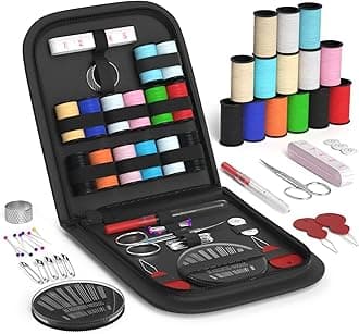 Sewing Kit, Coquimbo Portable Mini Sewing Kit for Beginner, Traveler and Emergency Clothing Fixes, DIY Sewing Supplies & Sewing Accessories with Black Carrying Case (Black, L)