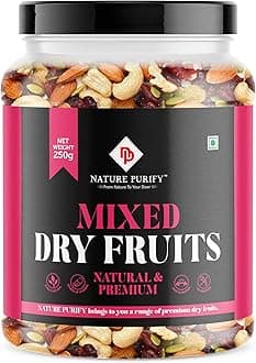 Nature Purify Trail Mix Dry Fruits Fit for Fasting 250GM | Healthy Snacks Mixed Nuts with Dry Fruits | Almonds | Cashews | Dried Apricots | Pista | Black raisin | Green raisin & More Healthy Snack