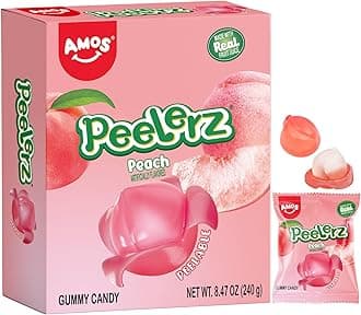 AMOS Peelerz Gummy Peach Candy, Peelable Fruit-Shaped Candy, 8.47oz Box with ...