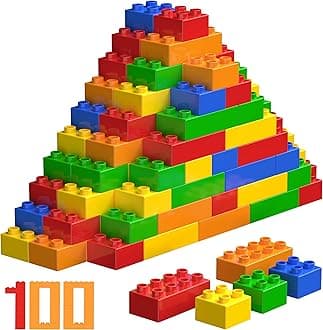 WYSWYG Big Building Blocks Set 100 Pcs, Large Construction Bricks Compatible with Duplo, Preschool STEM Educational Gifts for Boys Girls Age 3-6