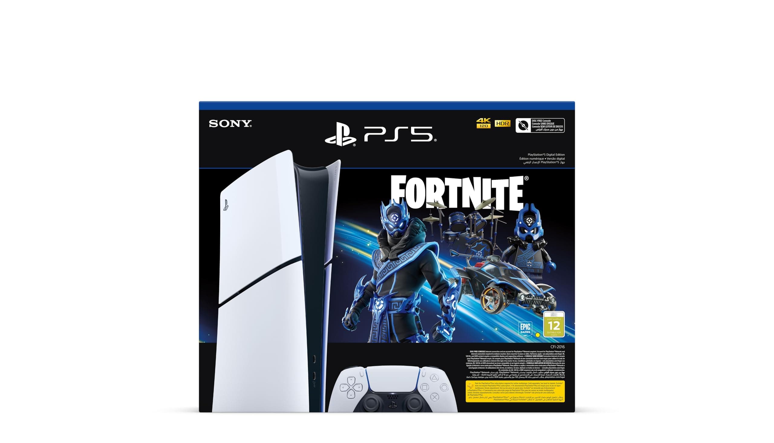 PlayStation 5 Digital Slim Console + Fortnite Bundle - UAE Version, 1 Year Manufacturer Warranty