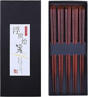 Antner 5 Pairs Hardwood Chopsticks Japanese Style Reusable Hand-Carved Chopsticks Natural Wood Chop Sticks with Gift Box, Dishwasher Safe