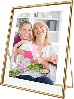 Gold Floating Frame, 8×10 inches, Vertical, For Picture 7x9, 6x8, 5x7, Tabletop Photo Frames, Classy Gift For Mother's Day, Birthday or Wedding