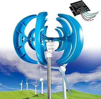 Wind Turbine Generator Kit, 12000W 12V/24V/48V Vertical Wind Turbine Electricity Set, 5 Blade Horizontal Wind Power Generator Kit for Home, Boat, Marine, Monitoring, Street Lighting,Blue-12V