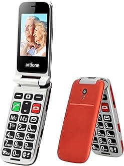 artfone CF241 Flip mobile Phone for Elderly People, Simple Big Button Flip Phone for Seniors, GSM Phones Unlocked SIM Free with 2.4" Large Screen(Red)