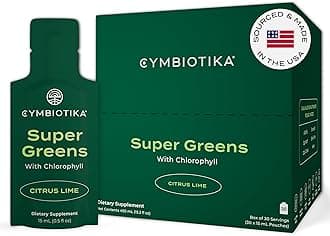 Super Greens Supplement with Chlorophyll, Spirulina, Daily Vegan Superfood Packets for Digestive Gut Health, Detox, Energy and Immune Support, Citrus Lime Flavor, 15 mL Pouches, 30 Pack