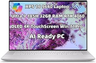 New XPS 16 9640 Powerful AI Laptop 16.3" OLED UHD+ (3840x2400) TouchScreen 16-Cores Ultra 9 185H 32GB RAM 1TB SSD Geforce RTX 4060 Graphics Copilot Webcam Backlit Fingerprint Thunderbolt 4 Win 11Pro