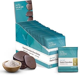 Verse Dark Chocolate Sea Salt Squares - Only 3g Cane Sugar - Creamy 70% Cocoa Dark Chocolate - Individually Wrapped Cacao Bar Squares (30 Count)