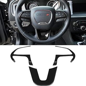 Steering Wheel Cover Trim Interior Accessories Decoration Kit for 2015-2024 Dodge Challenger Charger, for 2014-2024 Dodge Durango & Jeep Grand Cherokee SRT8 (Black 3PCS)